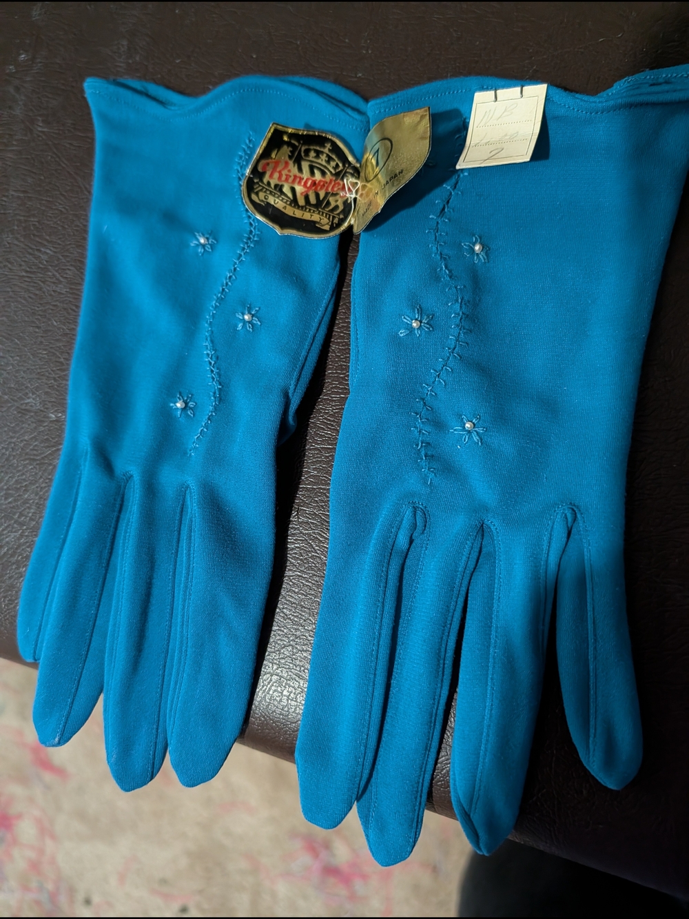 Vintage Women’s Teal Dress Gloves with Embellished Detail